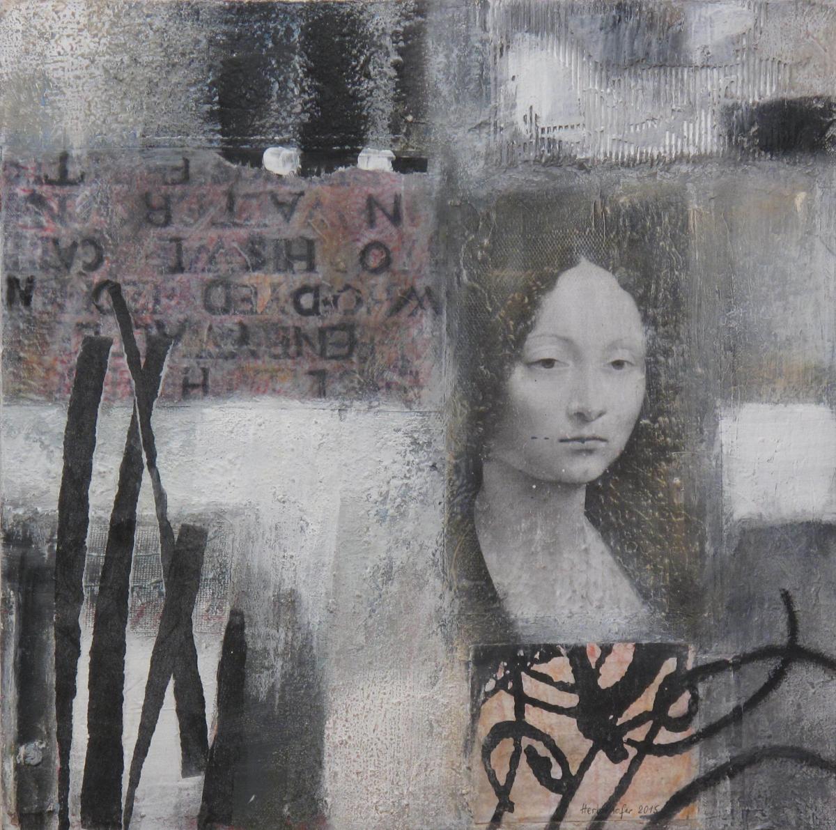 Die Geheimnisse der Wände IV, 2015, Acryl und Collage auf Leinwand, 50 x 50 cm